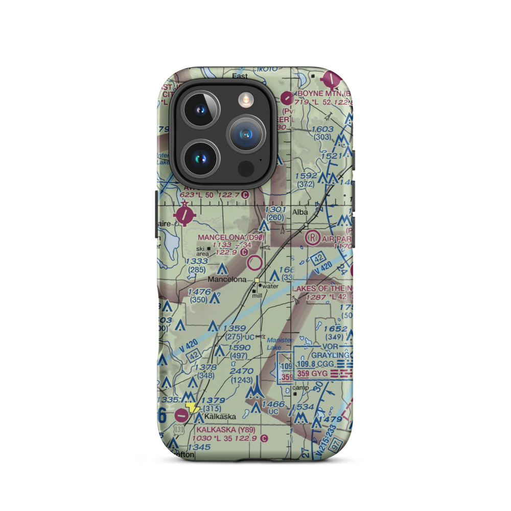 Mancelona Municipal Airport (D90) VFR Sectional  Tough iPhone Case iPhone 16 Pro model shown