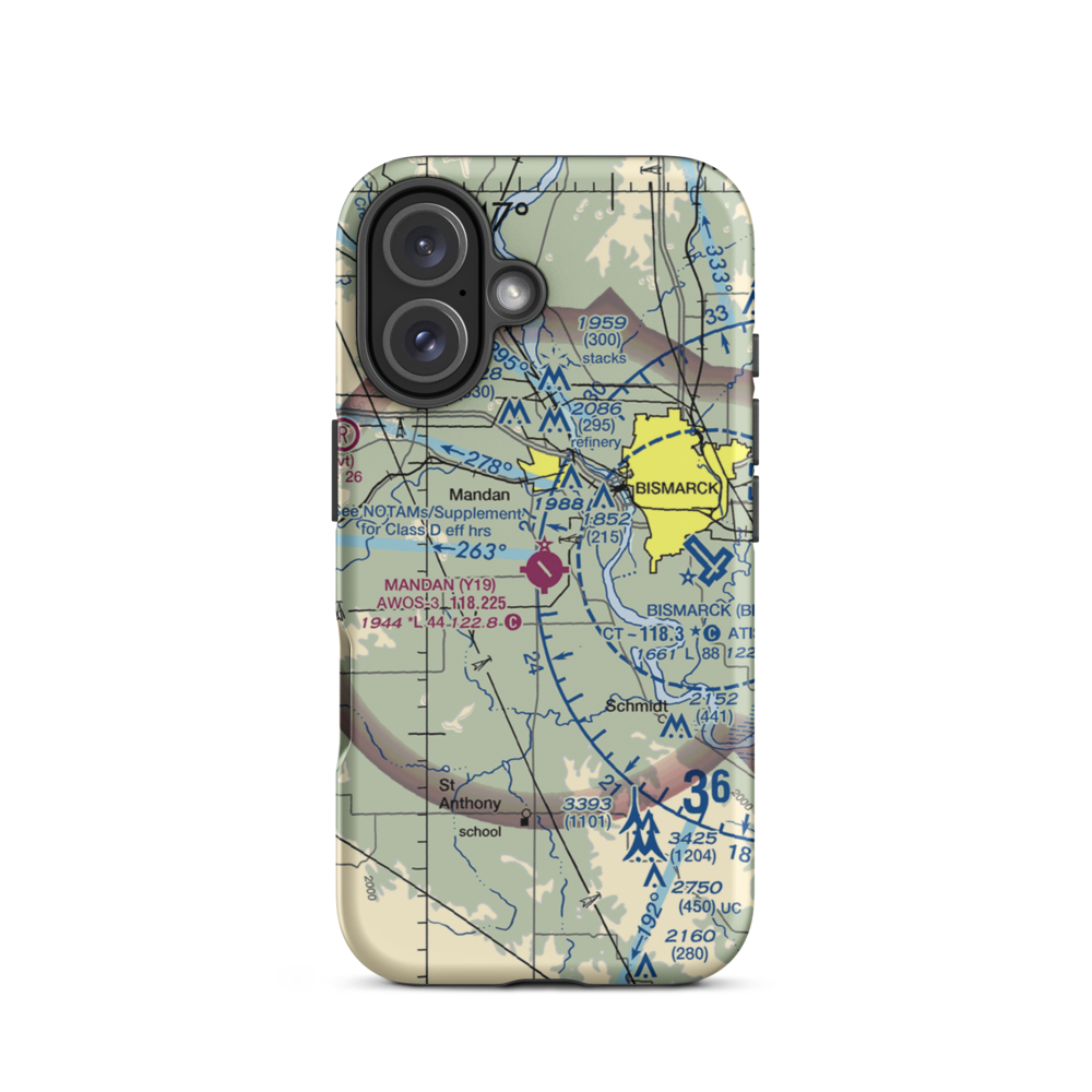 Mandan Municipal Airport (Y19) VFR Sectional  Tough iPhone Case iPhone 16 model shown