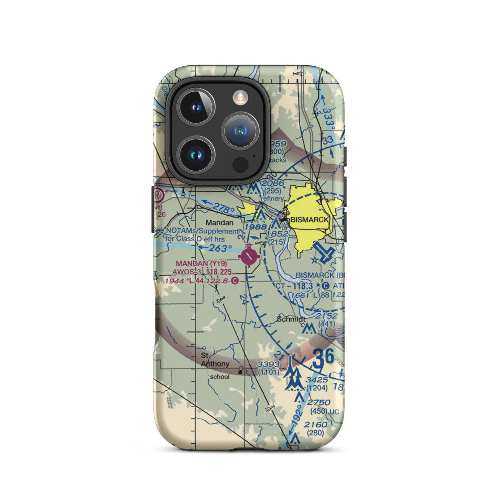 Mandan Municipal Airport (Y19) VFR Sectional  Tough iPhone Case iPhone 16 Pro model shown