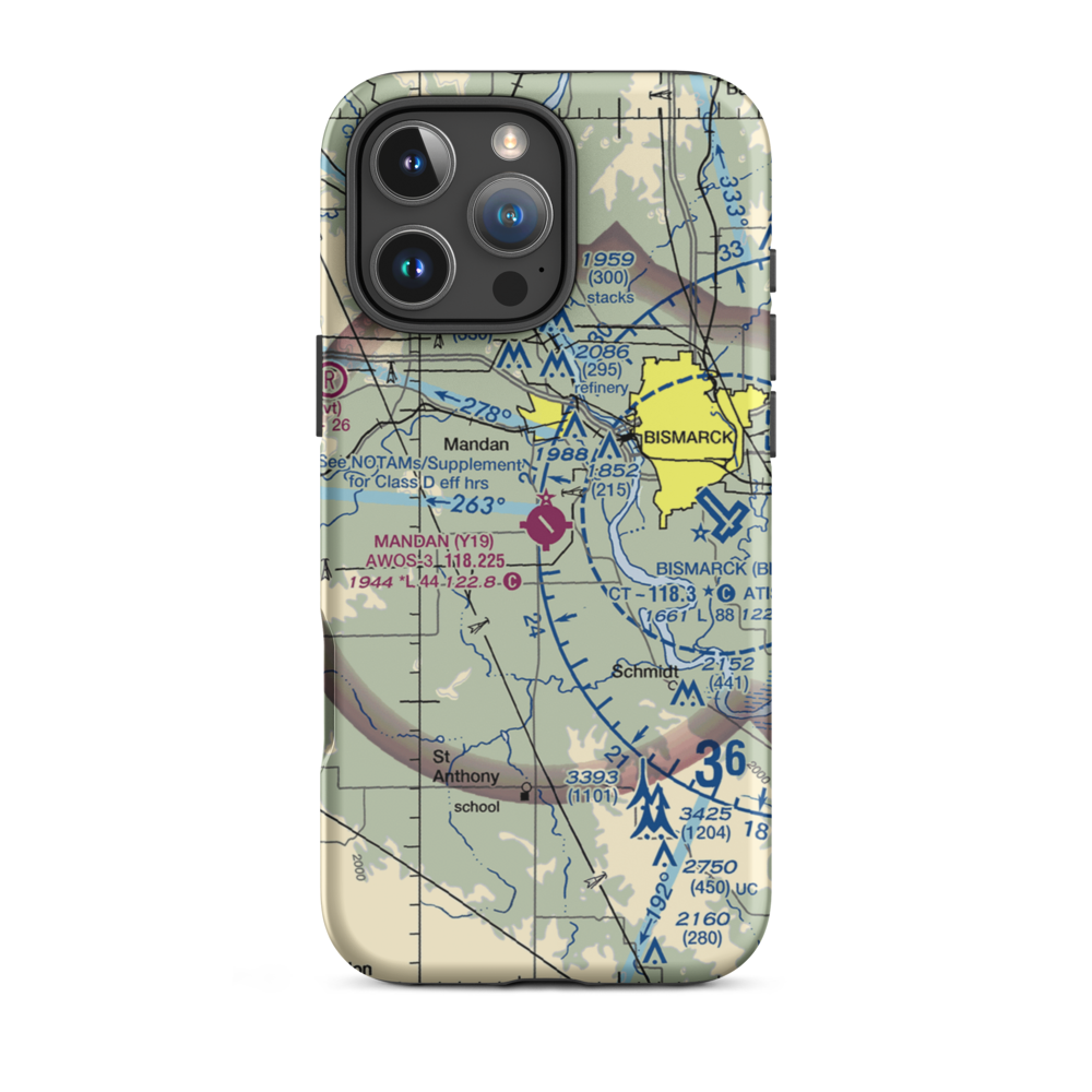 Mandan Municipal Airport (Y19) VFR Sectional  Tough iPhone Case iPhone 16 Pro Max model shown