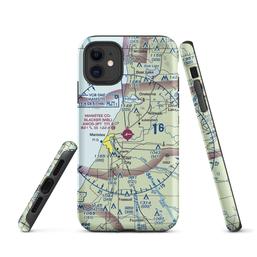 Manistee Co Blacker Airport (MBL) VFR Sectional  Tough iPhone Case iPhone 11 model shown