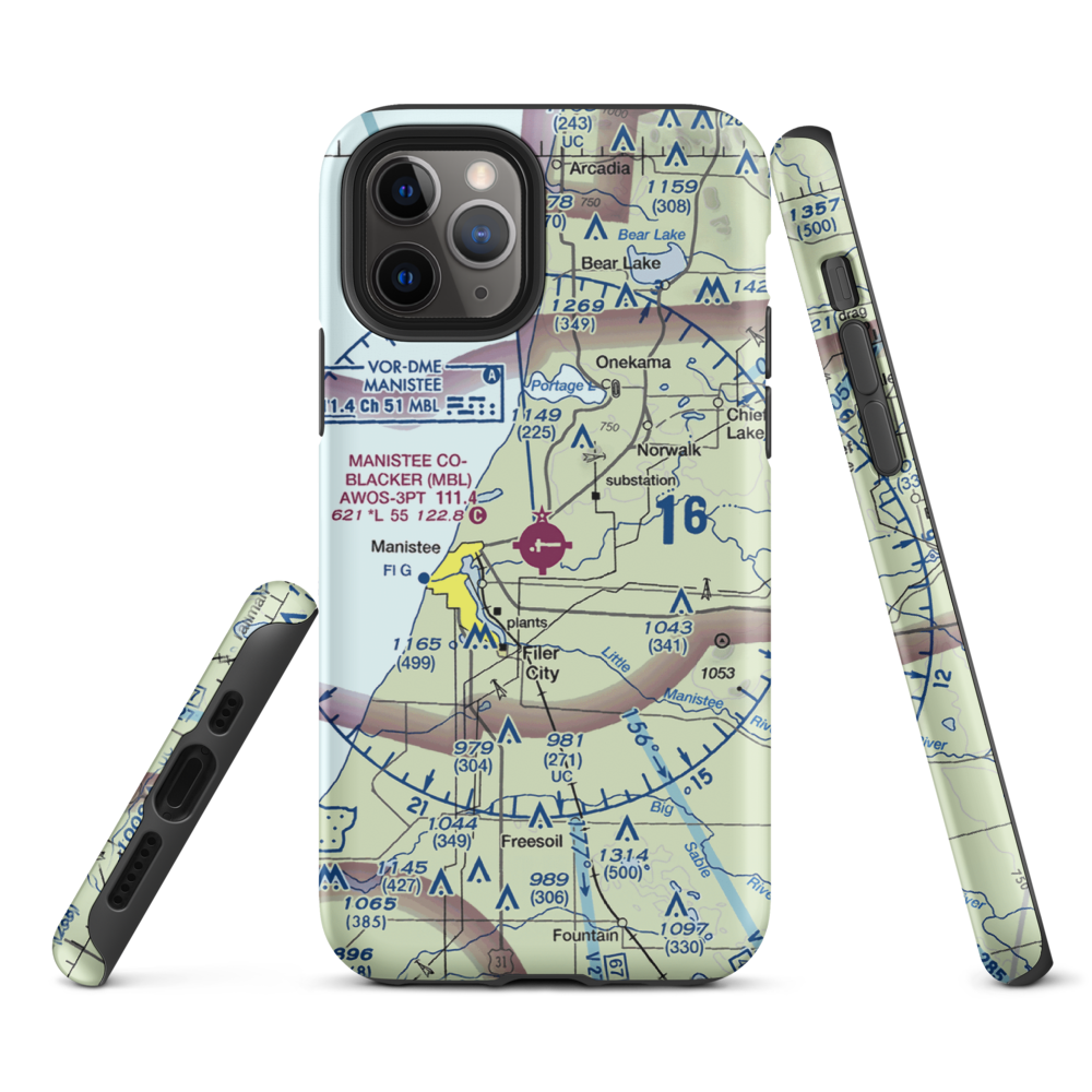 Manistee Co Blacker Airport (MBL) VFR Sectional  Tough iPhone Case iPhone 11 Pro model shown
