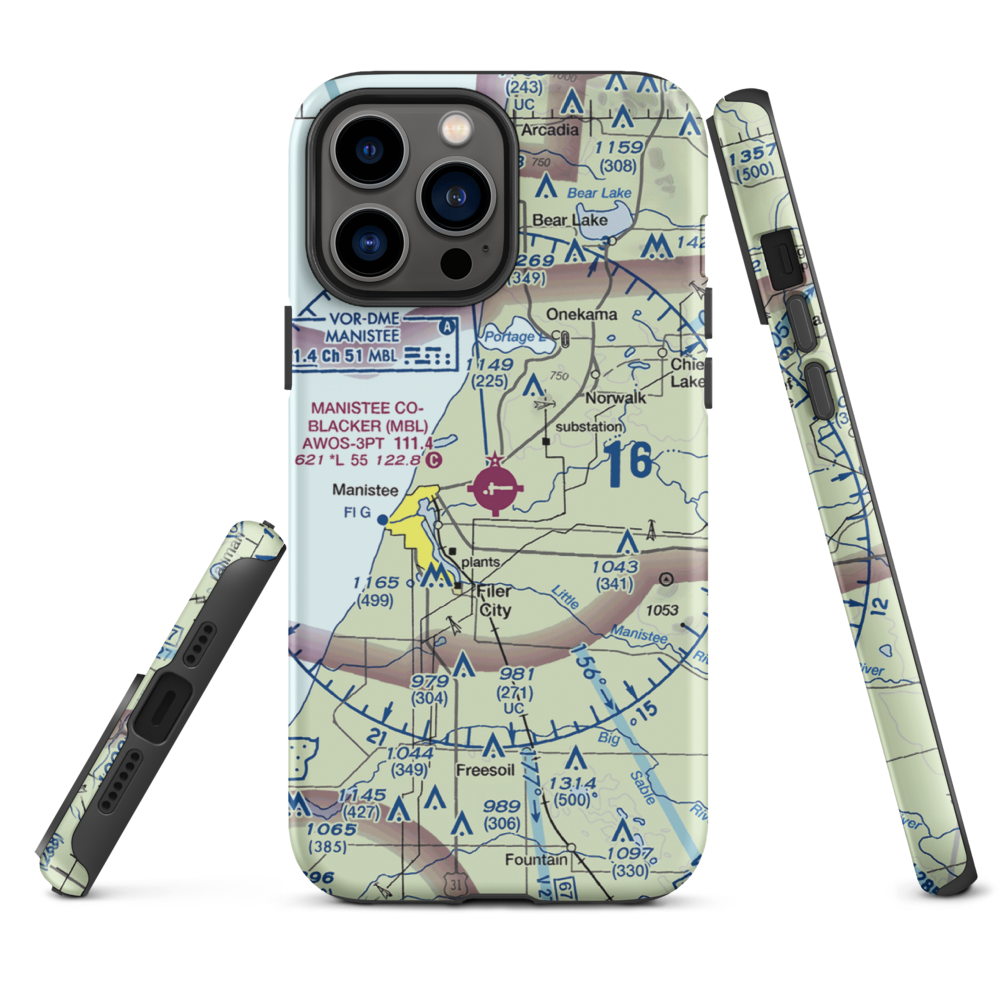 Manistee Co Blacker Airport (MBL) VFR Sectional  Tough iPhone Case iPhone 13 Pro Max model shown