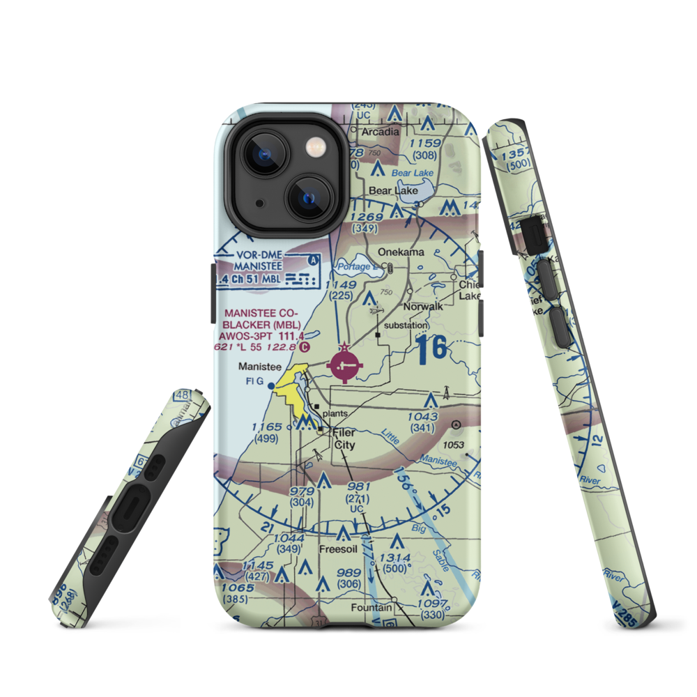 Manistee Co Blacker Airport (MBL) VFR Sectional  Tough iPhone Case iPhone 14 model shown