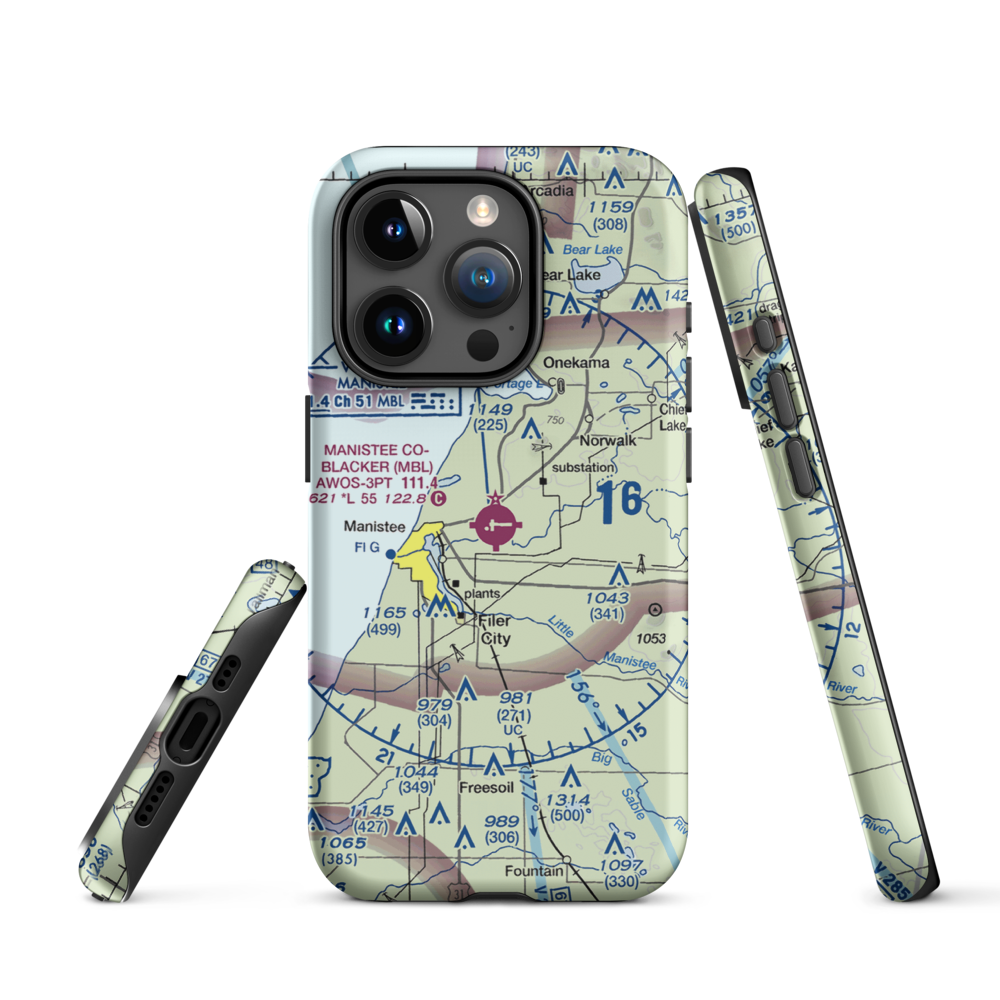 Manistee Co Blacker Airport (MBL) VFR Sectional  Tough iPhone Case iPhone 15 Pro model shown