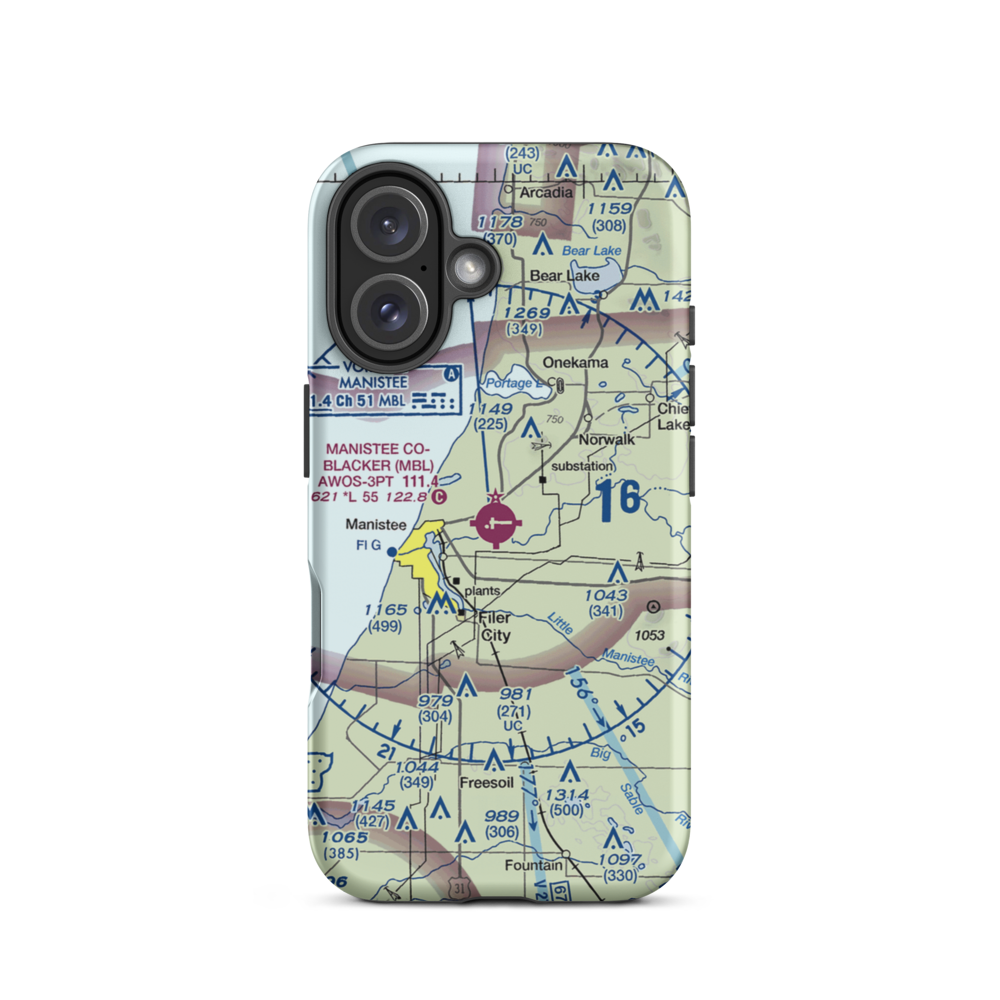 Manistee Co Blacker Airport (MBL) VFR Sectional  Tough iPhone Case iPhone 16 model shown