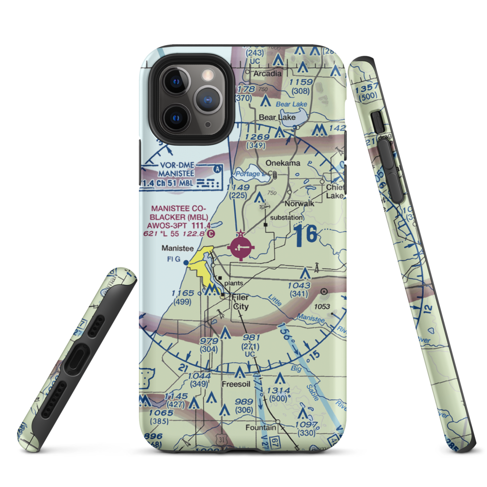 Manistee Co Blacker Airport (MBL) VFR Sectional  Tough iPhone Case iPhone 11 Pro Max model shown