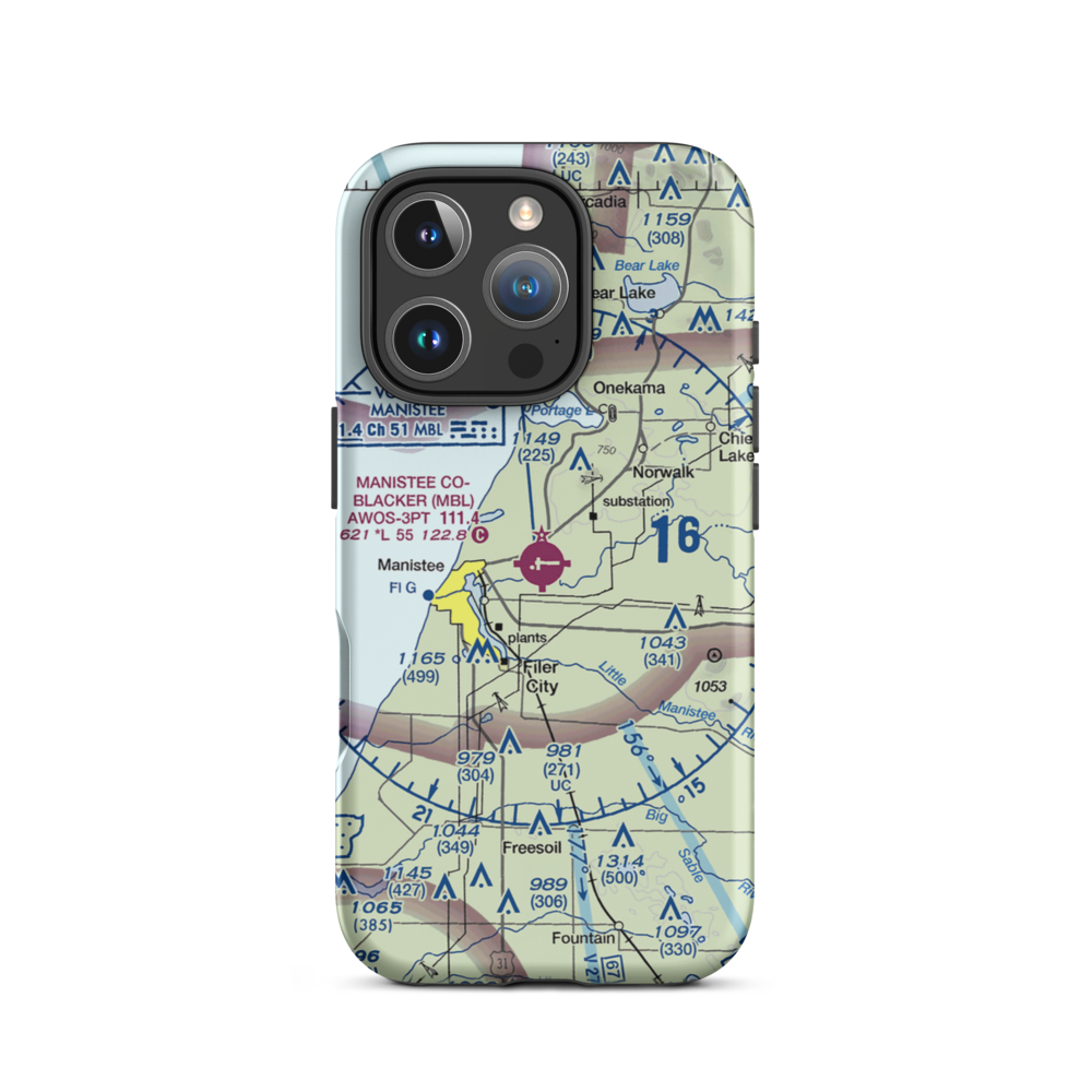 Manistee Co Blacker Airport (MBL) VFR Sectional  Tough iPhone Case iPhone 16 Pro model shown