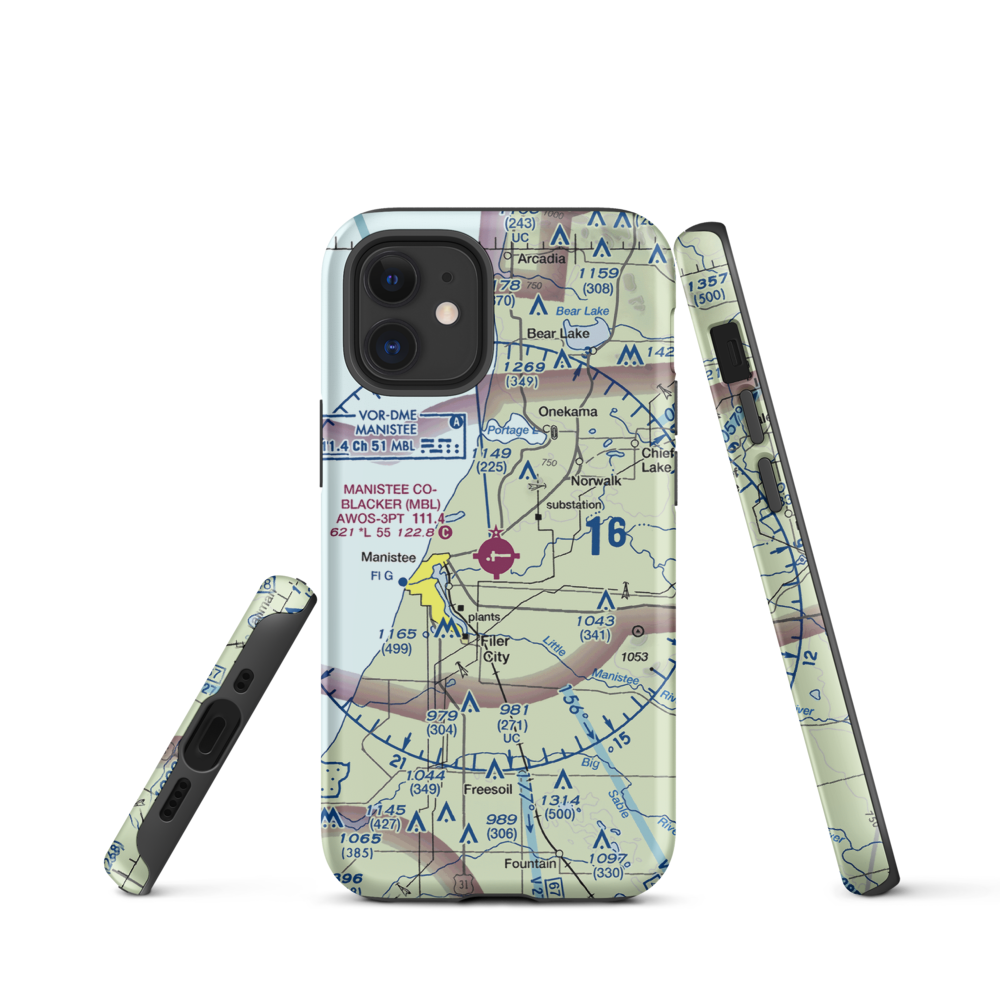 Manistee Co Blacker Airport (MBL) VFR Sectional  Tough iPhone Case iPhone 12 mini model shown