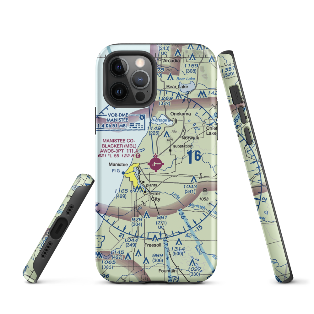 Manistee Co Blacker Airport (MBL) VFR Sectional  Tough iPhone Case iPhone 12 Pro model shown