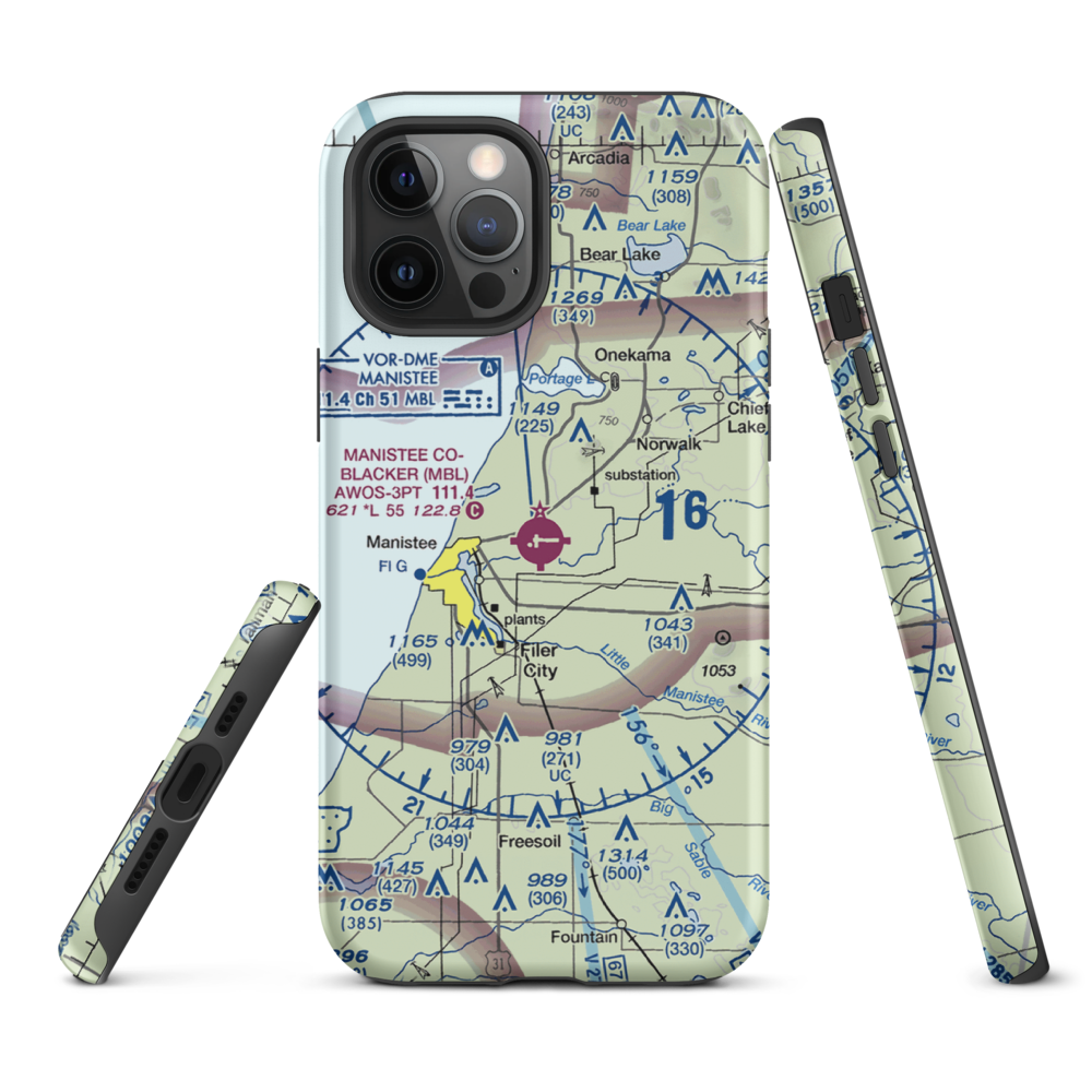 Manistee Co Blacker Airport (MBL) VFR Sectional  Tough iPhone Case iPhone 12 Pro Max model shown
