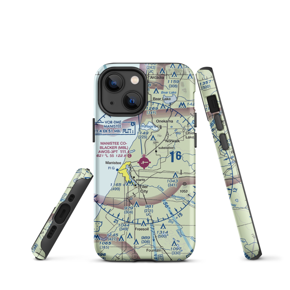 Manistee Co Blacker Airport (MBL) VFR Sectional  Tough iPhone Case iPhone 13 mini model shown