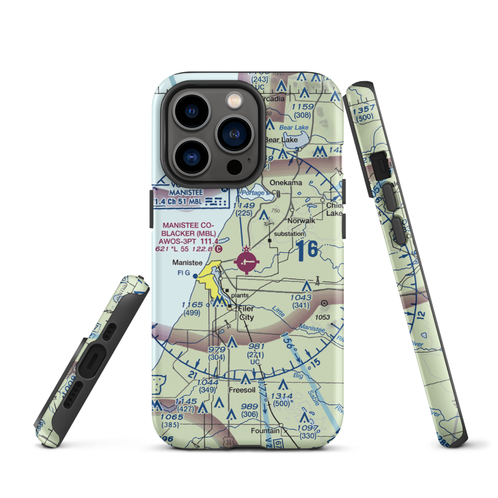 Manistee Co Blacker Airport (MBL) VFR Sectional  Tough iPhone Case iPhone 13 Pro model shown