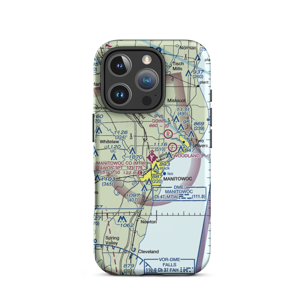 Manitowoc County Airport (MTW) VFR Sectional  Tough iPhone Case iPhone 16 Pro model shown