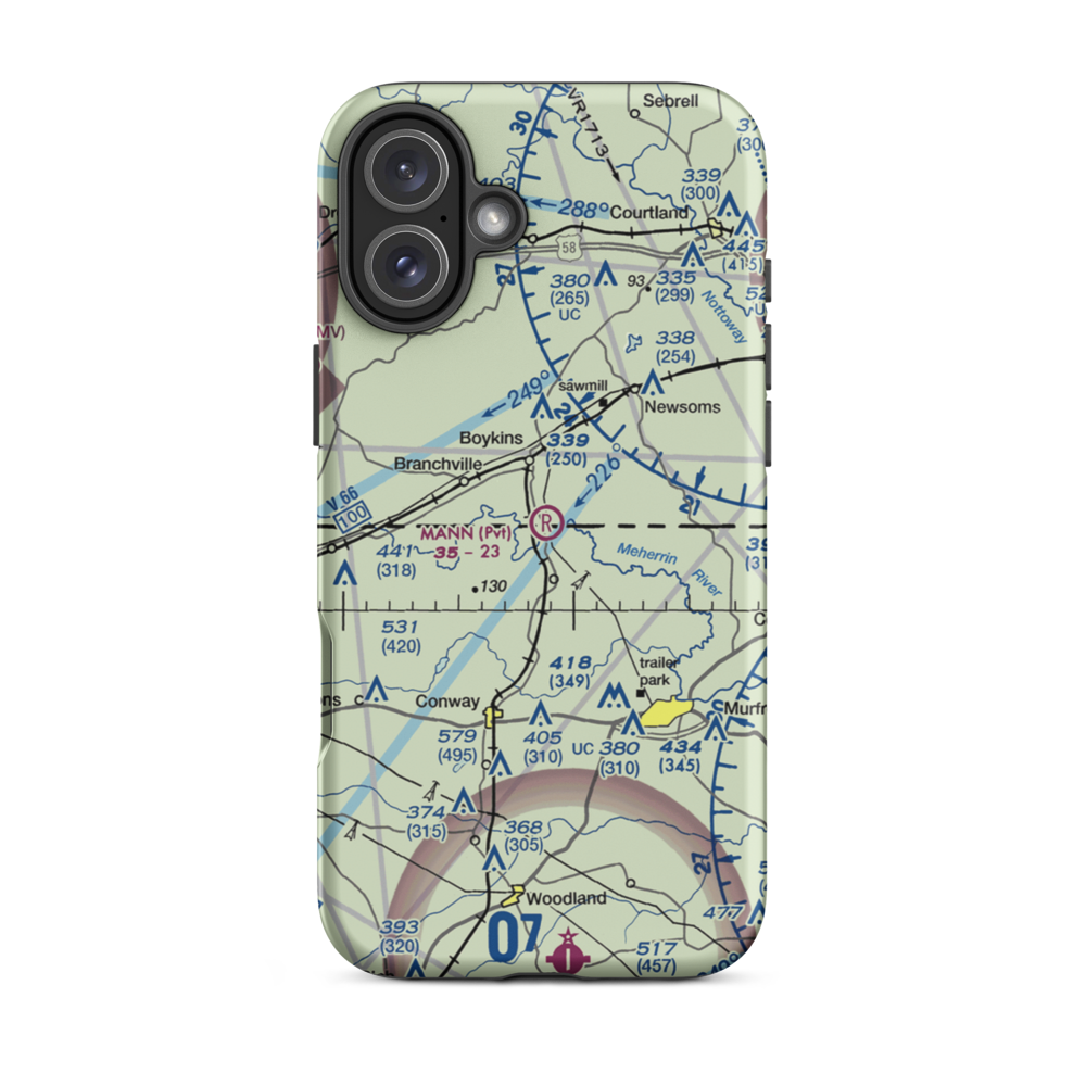 Mann Airport (VG28) VFR Sectional  Tough iPhone Case iPhone 16 Plus model shown