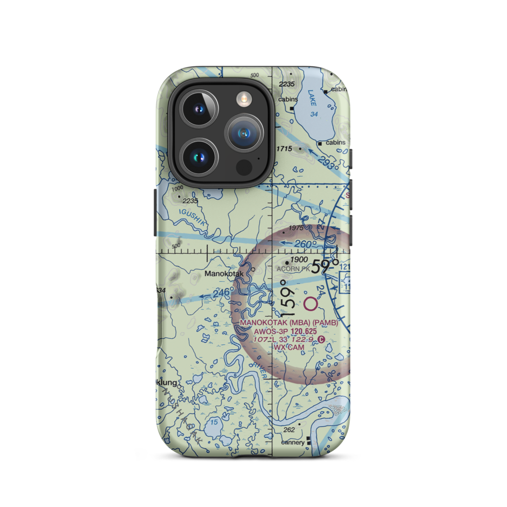 Manokotak Airport (MBA) VFR Sectional  Tough iPhone Case iPhone 16 Pro model shown