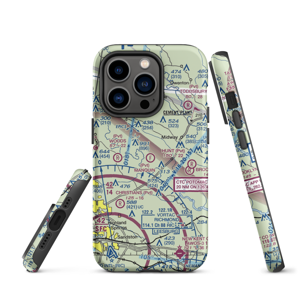Manquin Flight Park Ultralightport (04VG) VFR Sectional  Tough iPhone Case iPhone 14 Pro model shown