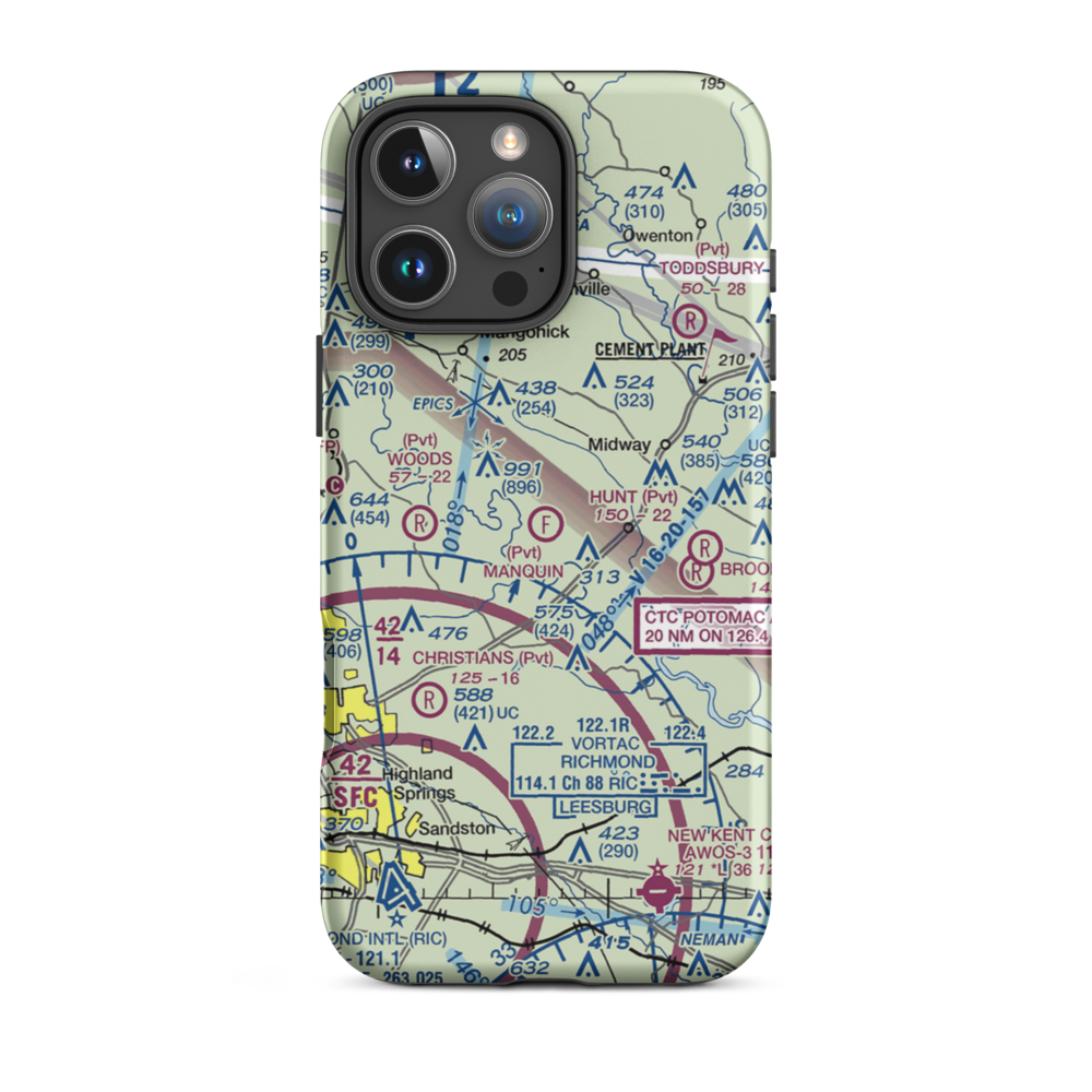 Manquin Flight Park Ultralightport (04VG) VFR Sectional  Tough iPhone Case iPhone 16 Pro Max model shown