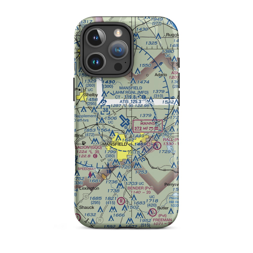 Mansfield Lahm Regional Airport (MFD) VFR Sectional  Tough iPhone Case iPhone 16 Pro Max model shown