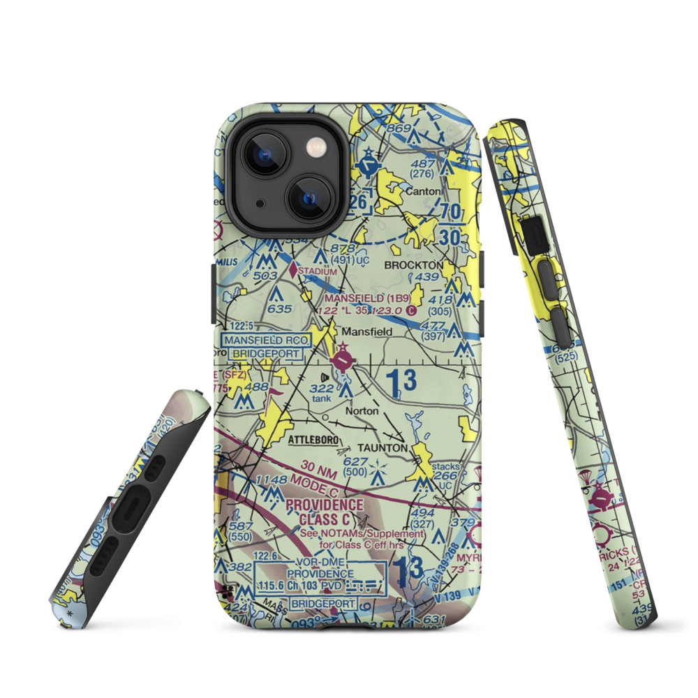 Mansfield Municipal Airport (1B9) VFR Sectional  Tough iPhone Case iPhone 14 model shown
