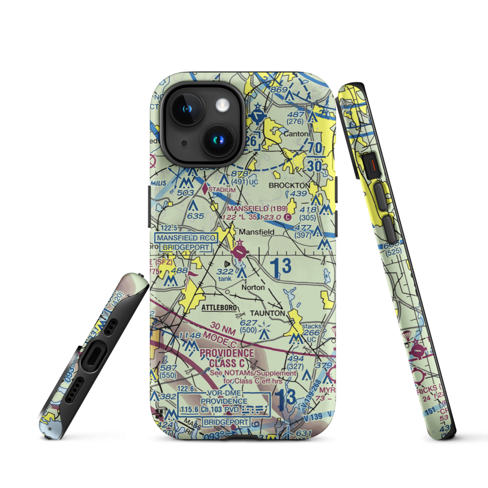 Mansfield Municipal Airport (1B9) VFR Sectional  Tough iPhone Case iPhone 15 model shown