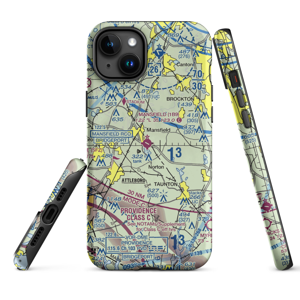 Mansfield Municipal Airport (1B9) VFR Sectional  Tough iPhone Case iPhone 15 Plus model shown