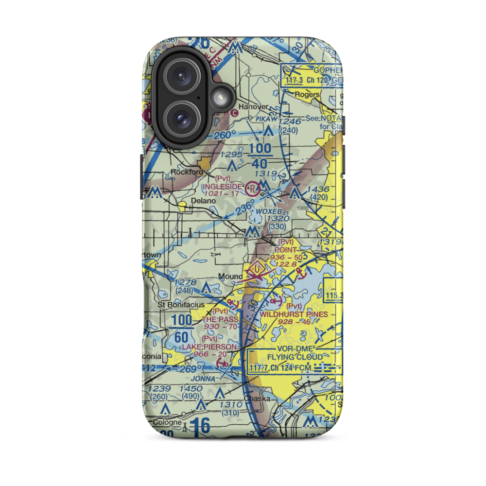 Maple Airport (MN69) VFR Sectional  Tough iPhone Case iPhone 16 Plus model shown