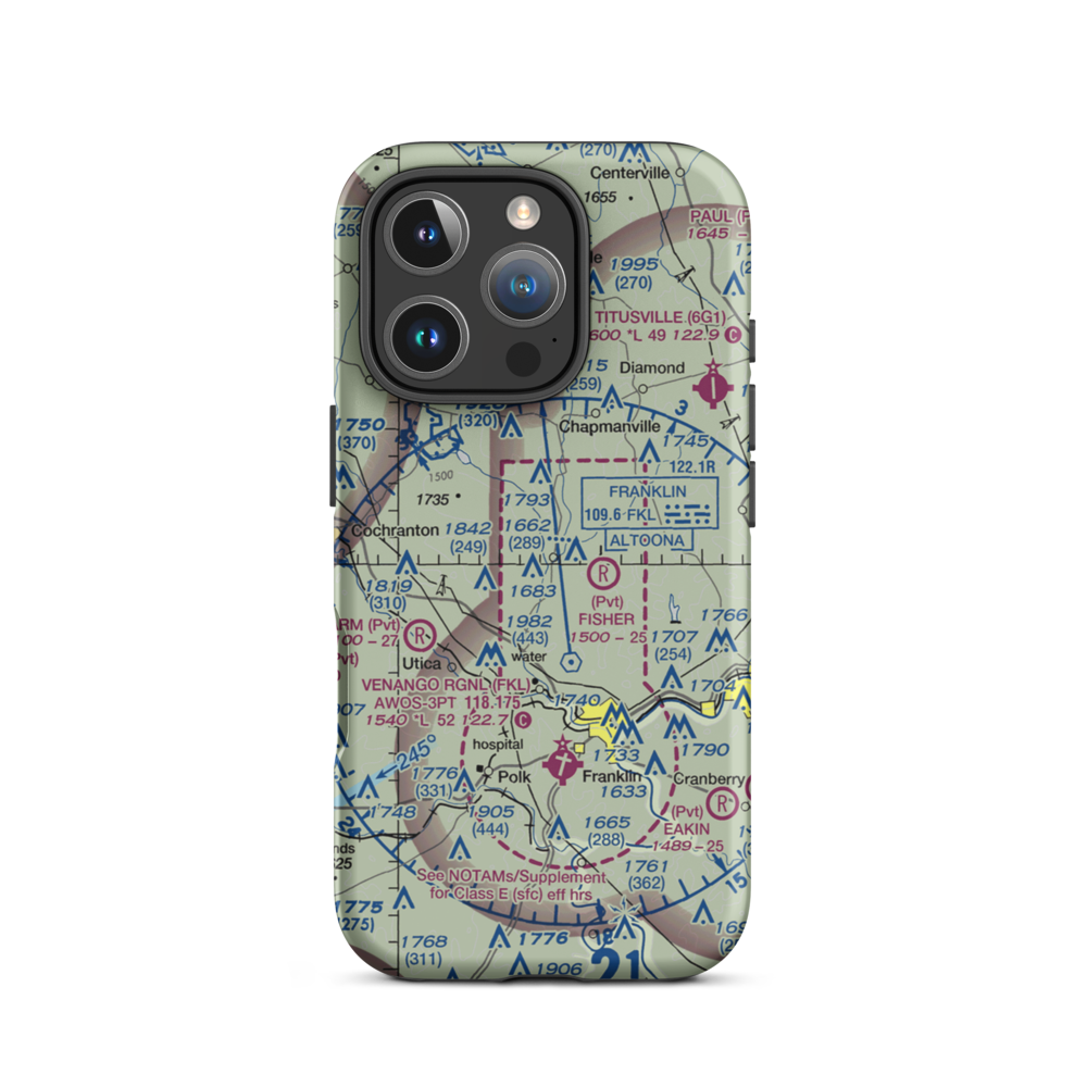 Maple Cave Park Airport (93PA) VFR Sectional  Tough iPhone Case iPhone 16 Pro model shown