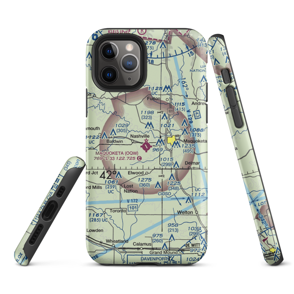 Maquoketa Municipal Airport (OQW) VFR Sectional  Tough iPhone Case iPhone 11 Pro model shown