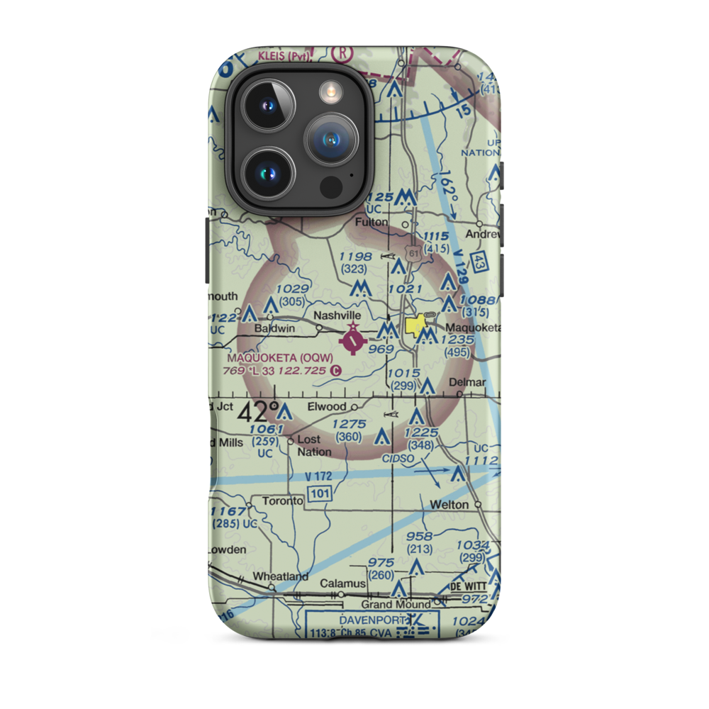 Maquoketa Municipal Airport (OQW) VFR Sectional  Tough iPhone Case iPhone 16 Pro Max model shown