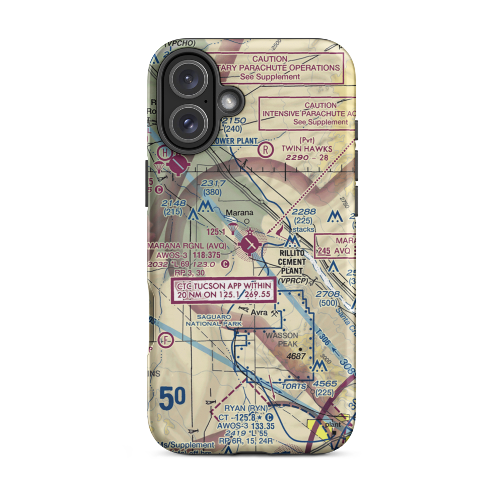 Marana Regional Airport (AVQ) VFR Sectional  Tough iPhone Case iPhone 16 Plus model shown
