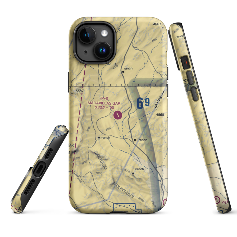 Maravillas Gap Ranch Airport (48XS) VFR Sectional  Tough iPhone Case iPhone 15 Plus model shown