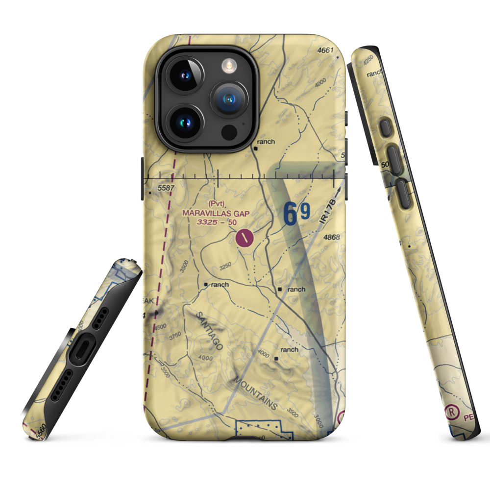 Maravillas Gap Ranch Airport (48XS) VFR Sectional  Tough iPhone Case iPhone 15 Pro Max model shown
