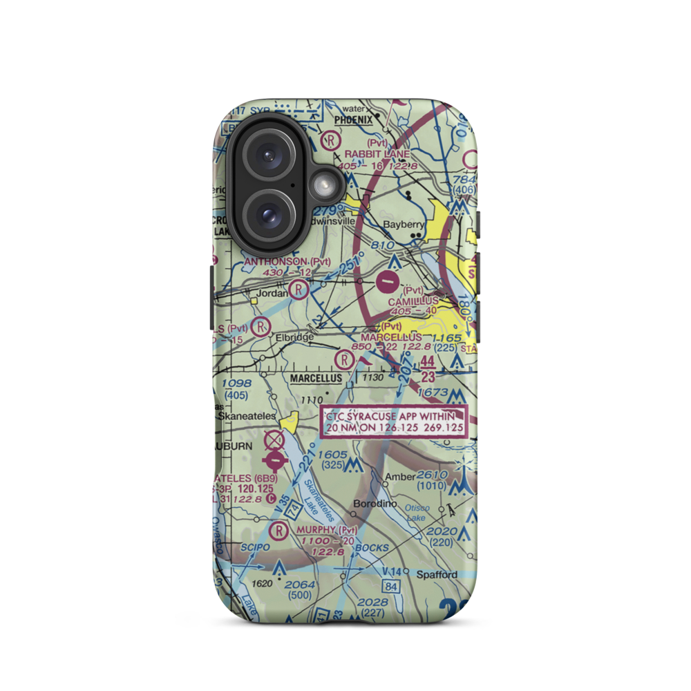 Marcellus Airport (NK71) VFR Sectional  Tough iPhone Case iPhone 16 model shown