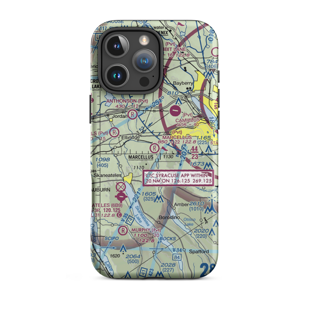 Marcellus Airport (NK71) VFR Sectional  Tough iPhone Case iPhone 16 Pro Max model shown