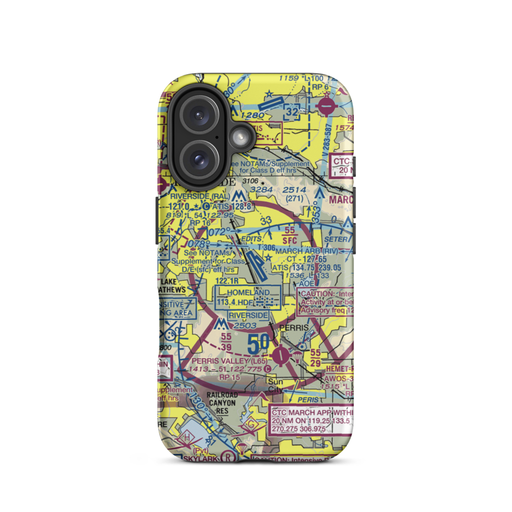 March ARB Airport (RIV) VFR Sectional  Tough iPhone Case iPhone 16 model shown