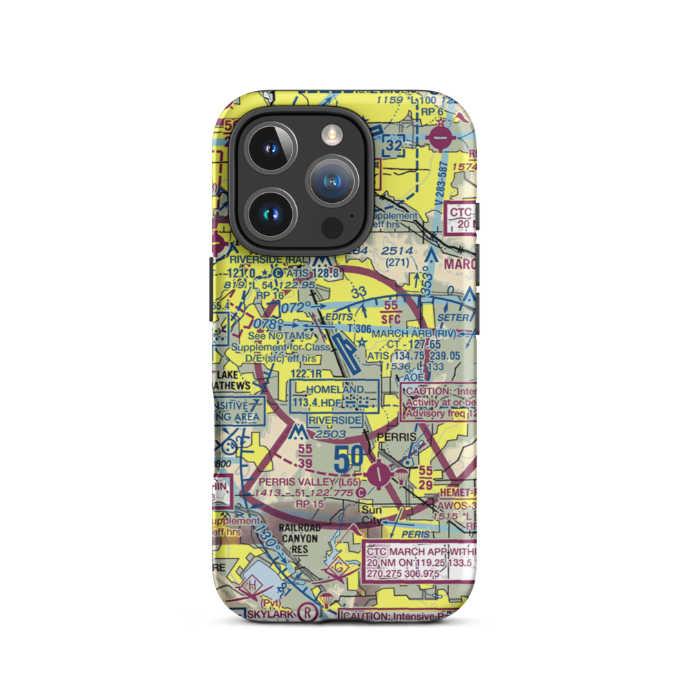 March ARB Airport (RIV) VFR Sectional  Tough iPhone Case iPhone 16 Pro model shown