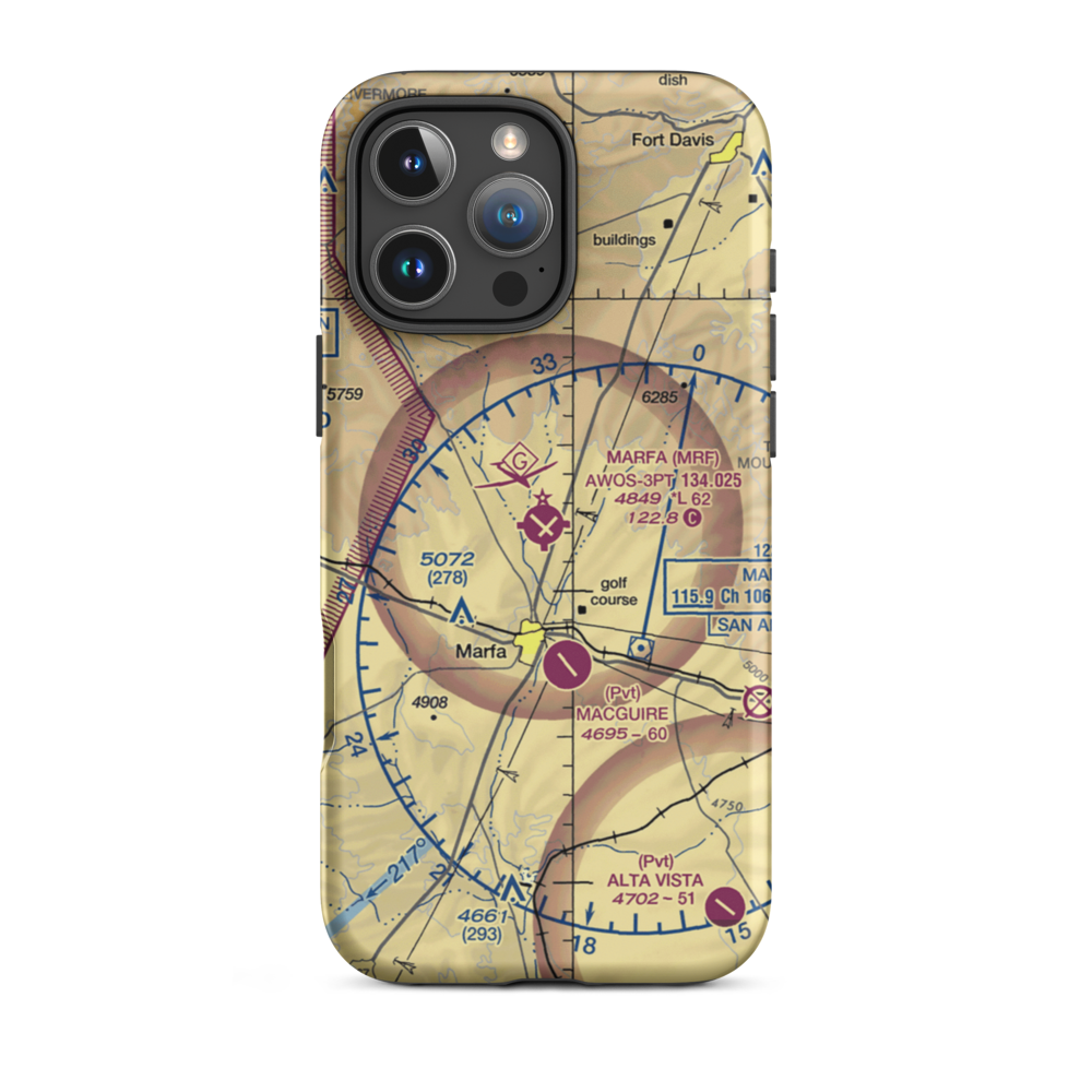 Marfa Municipal Airport (MRF) VFR Sectional  Tough iPhone Case iPhone 16 Pro Max model shown