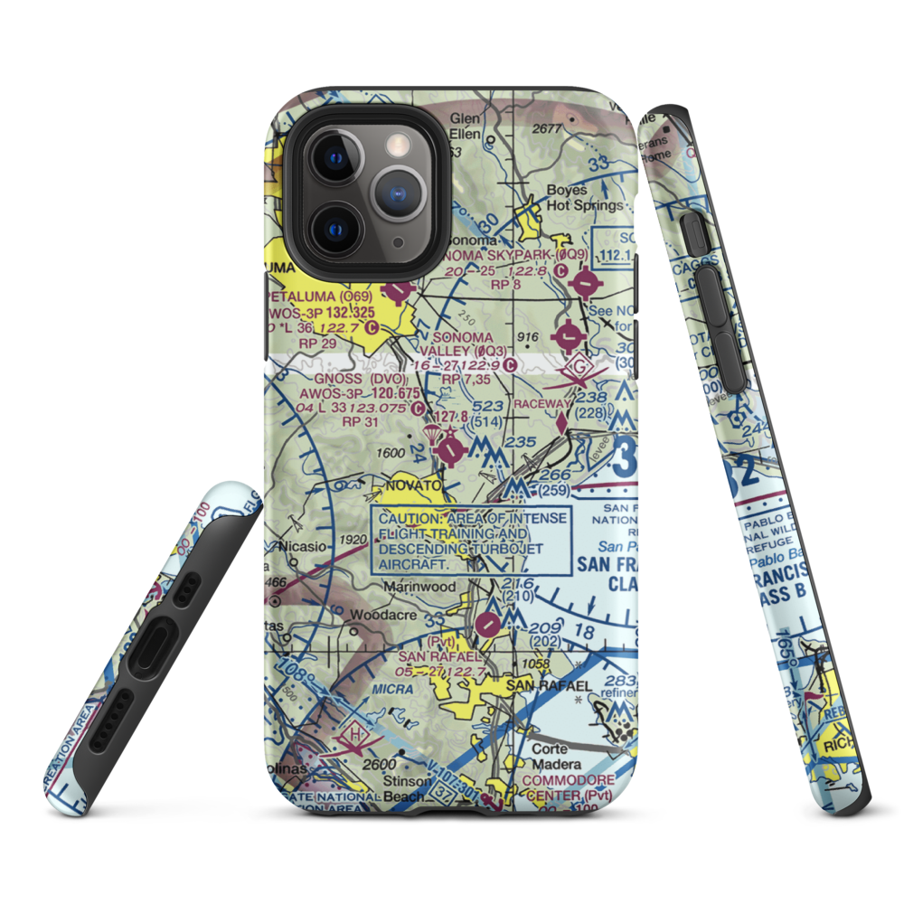 Marin County Airport - Gnoss Field (DVO) VFR Sectional  Tough iPhone Case iPhone 11 Pro model shown