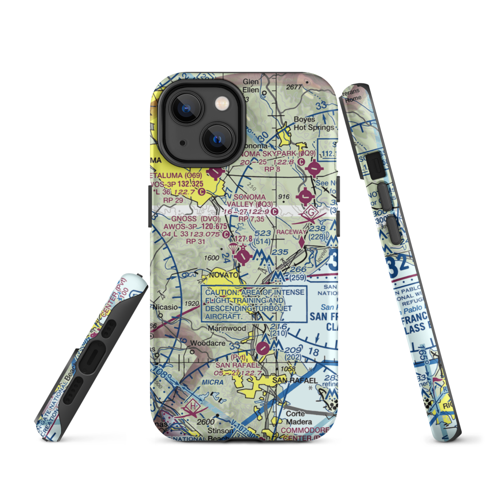 Marin County Airport - Gnoss Field (DVO) VFR Sectional  Tough iPhone Case iPhone 14 model shown