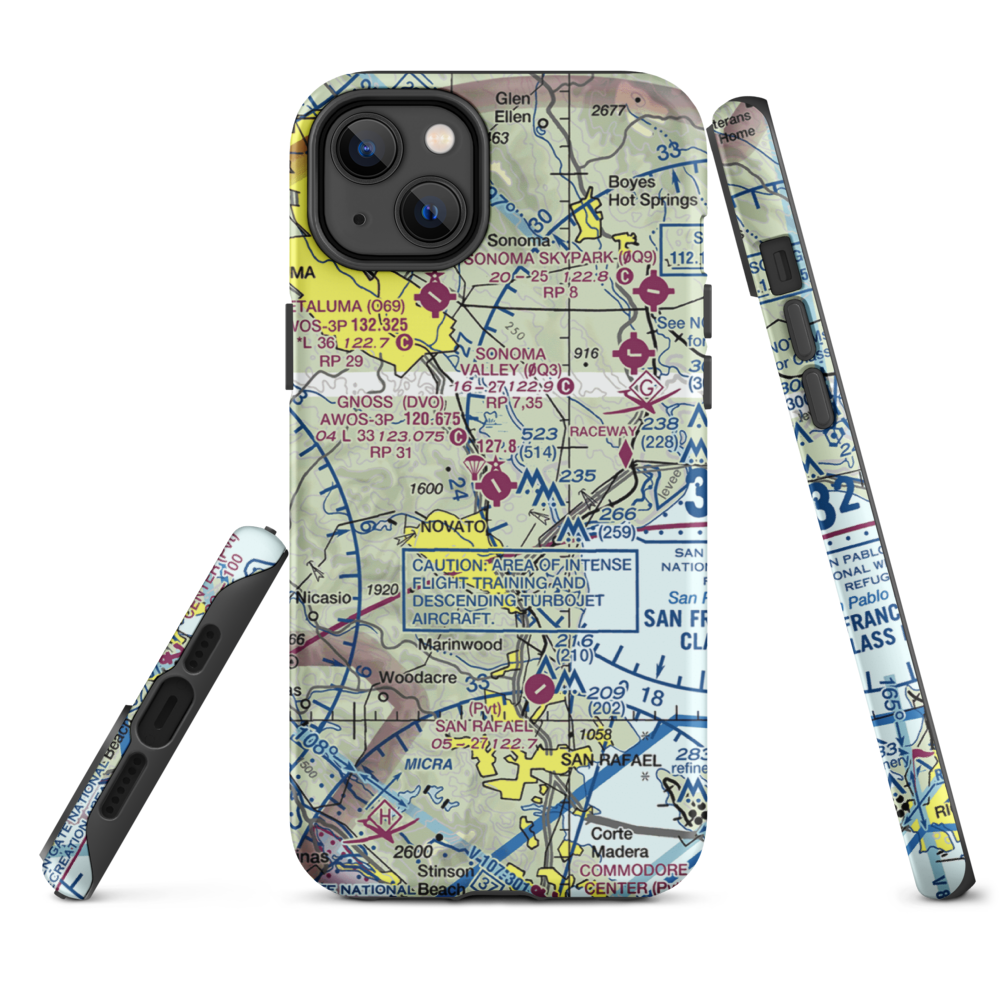 Marin County Airport - Gnoss Field (DVO) VFR Sectional  Tough iPhone Case iPhone 14 Plus model shown
