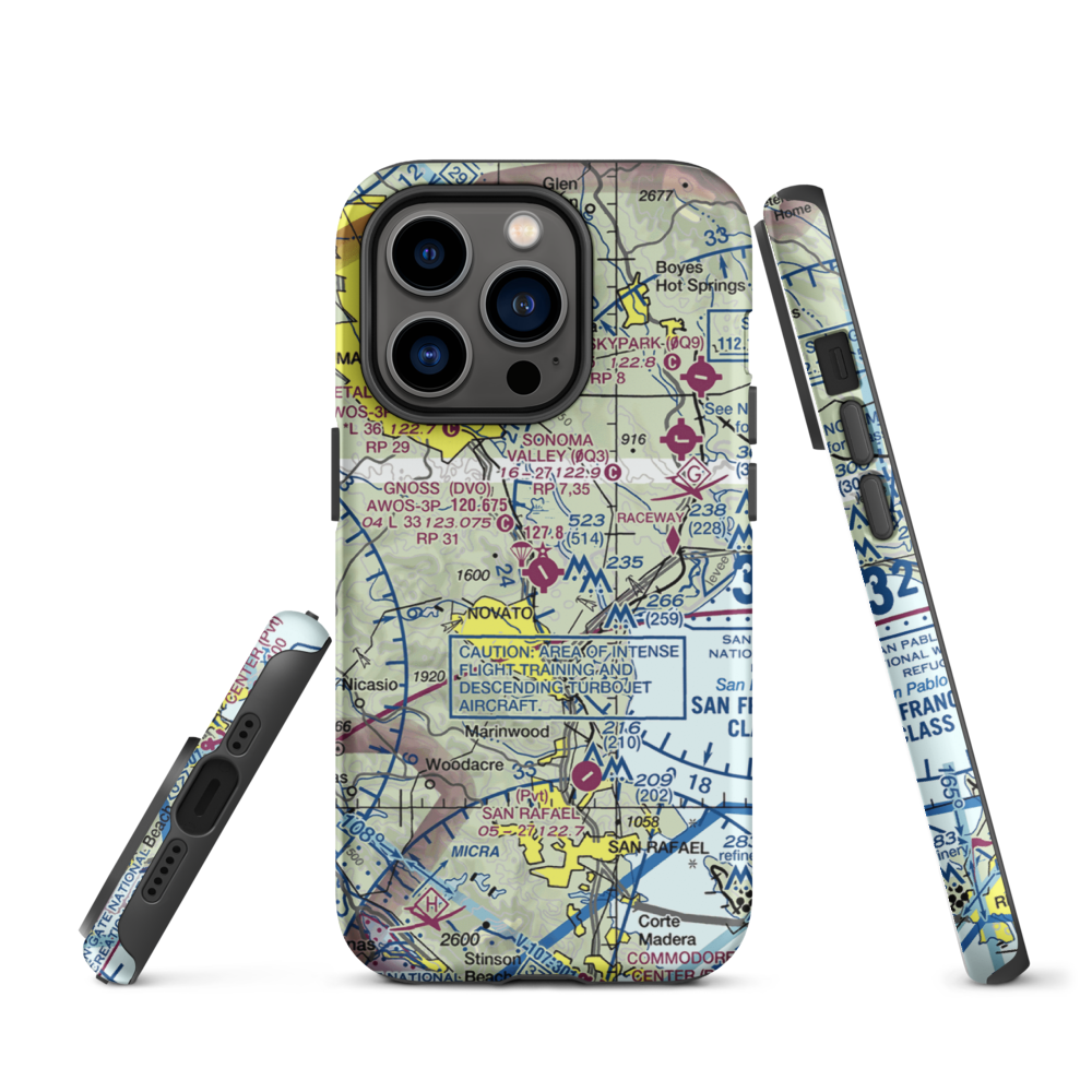 Marin County Airport - Gnoss Field (DVO) VFR Sectional  Tough iPhone Case iPhone 14 Pro model shown