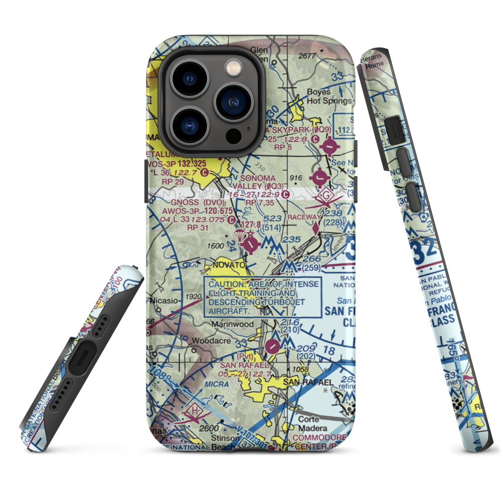 Marin County Airport - Gnoss Field (DVO) VFR Sectional  Tough iPhone Case iPhone 14 Pro Max model shown