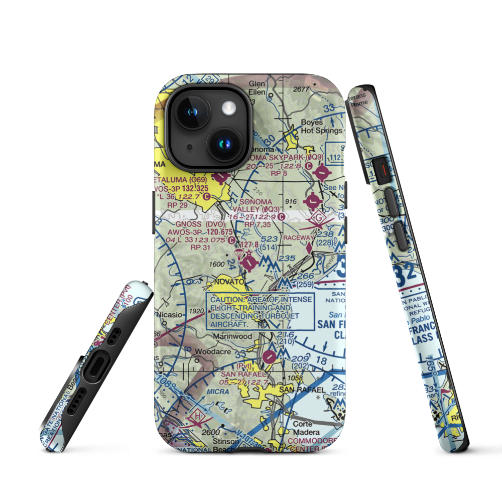 Marin County Airport - Gnoss Field (DVO) VFR Sectional  Tough iPhone Case iPhone 15 model shown