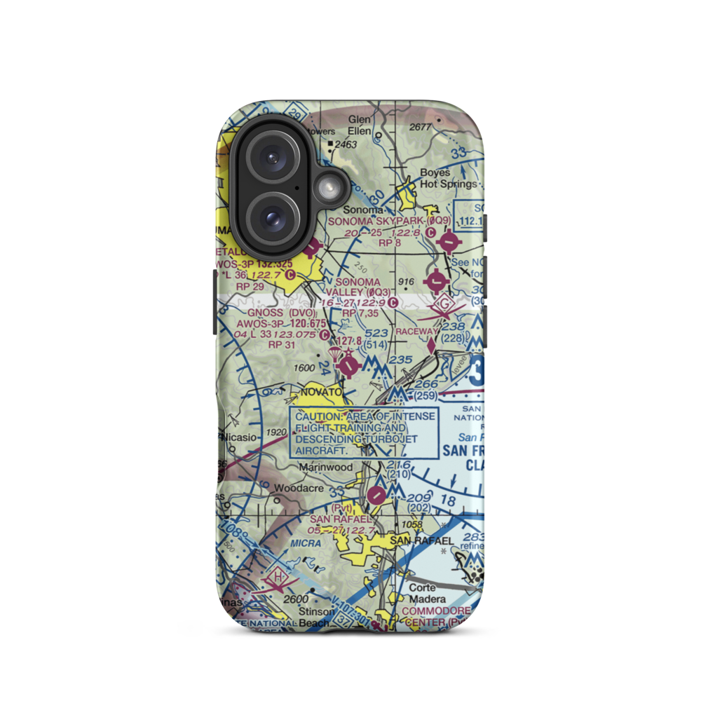 Marin County Airport - Gnoss Field (DVO) VFR Sectional  Tough iPhone Case iPhone 16 model shown