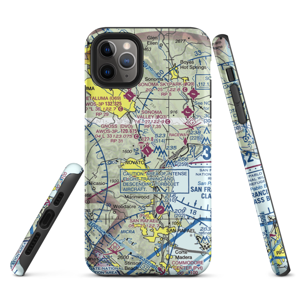 Marin County Airport - Gnoss Field (DVO) VFR Sectional  Tough iPhone Case iPhone 11 Pro Max model shown