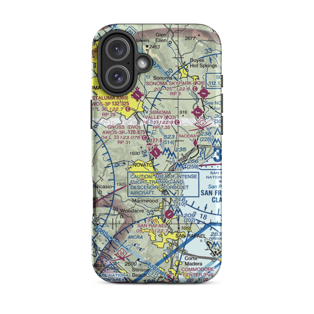 Marin County Airport - Gnoss Field (DVO) VFR Sectional  Tough iPhone Case iPhone 16 Plus model shown
