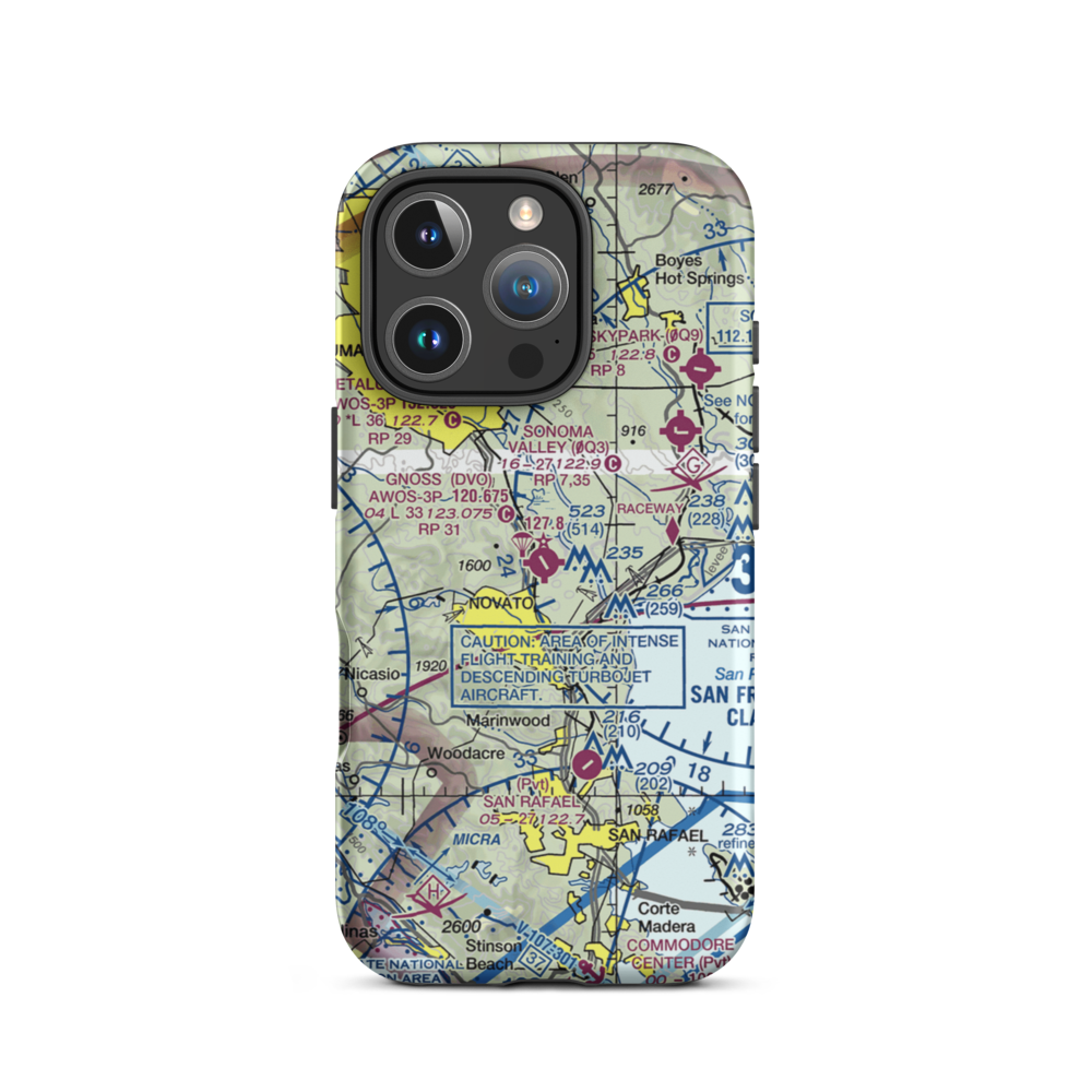 Marin County Airport - Gnoss Field (DVO) VFR Sectional  Tough iPhone Case iPhone 16 Pro model shown