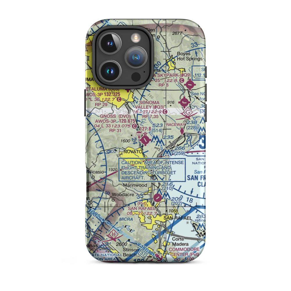 Marin County Airport - Gnoss Field (DVO) VFR Sectional  Tough iPhone Case iPhone 16 Pro Max model shown