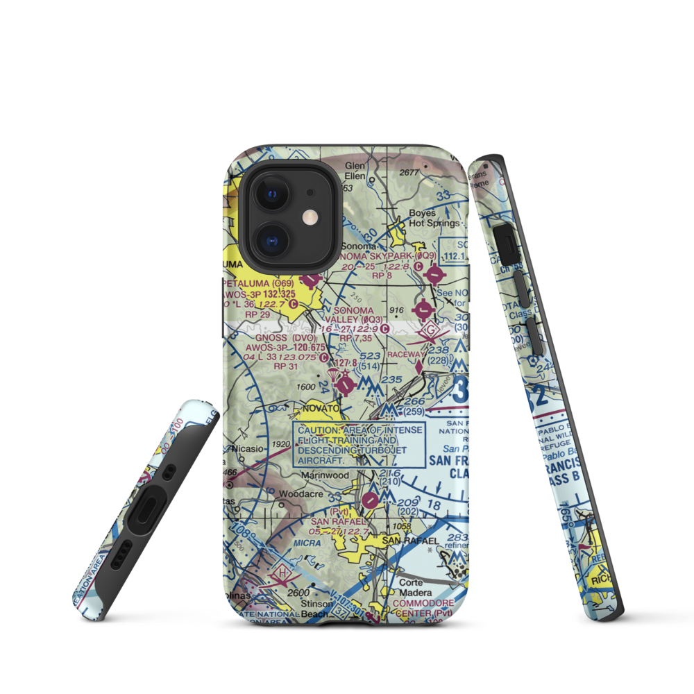 Marin County Airport - Gnoss Field (DVO) VFR Sectional  Tough iPhone Case iPhone 12 mini model shown